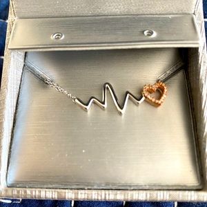 Heartbeat Necklace Sterling Silver and Rose Gold 1/10th ct tw